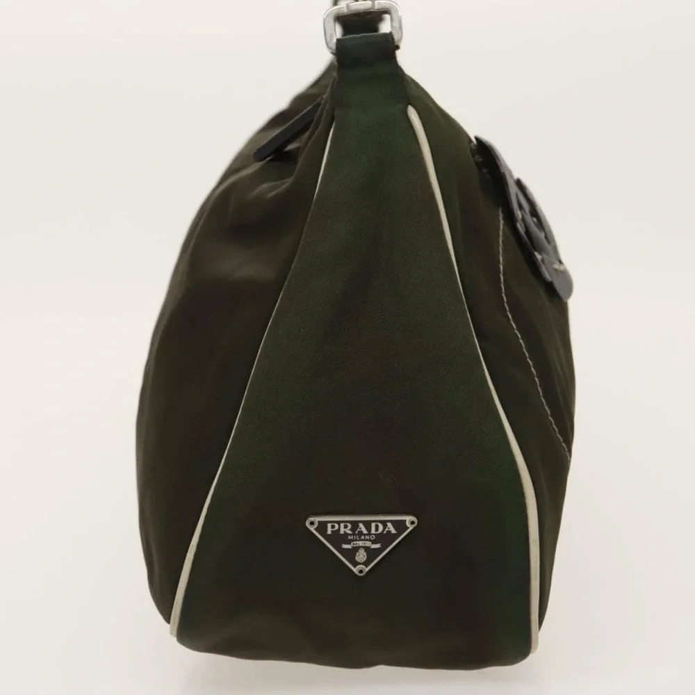 Prada Tessuto Fiori Flower Vintage Khaki Green Nylon/Leather Shoulder Bag - Picture 4 of 16